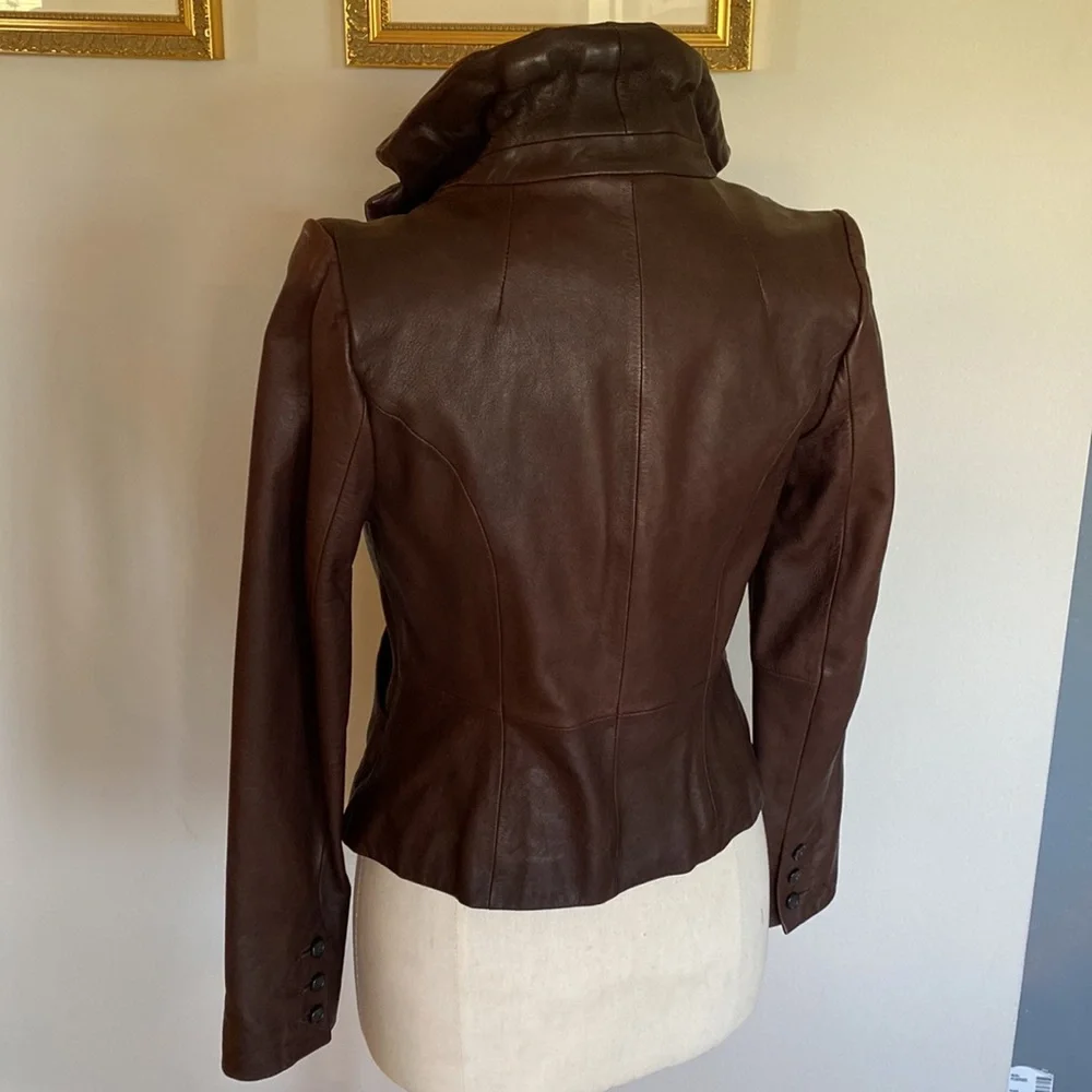 Butter-soft lamb skin chocolate brown Antonio Melani leather jacket, S - Picture 4 of 13